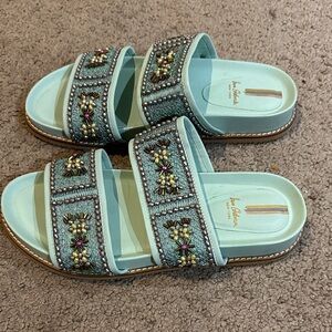 Sam Edelman Turquoise Beaded Slide Sandals